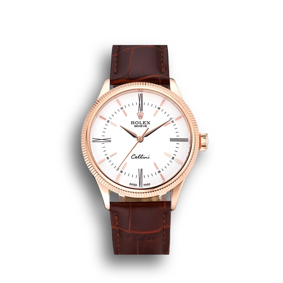 Swiss Cellini Time Gold Case White Dial Brown Leather Bracelet 622655