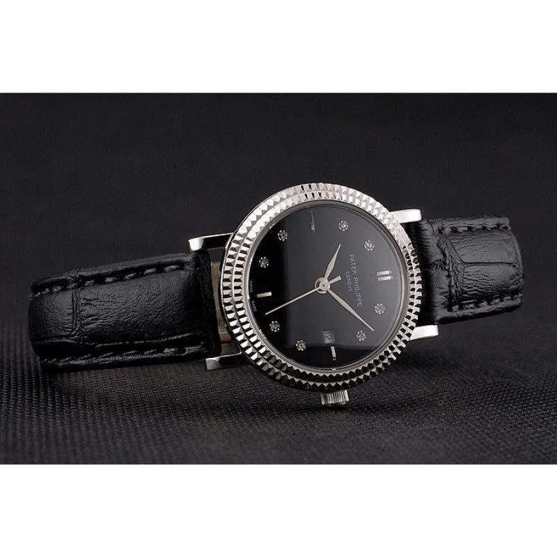 Calatrava Black & Diamond Dial 28 mm, Stainless Steel