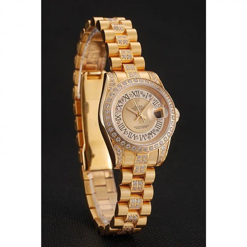 Swiss DayJust Diamond Pave Gold Dial Gold Diamond Bracelet 1453953