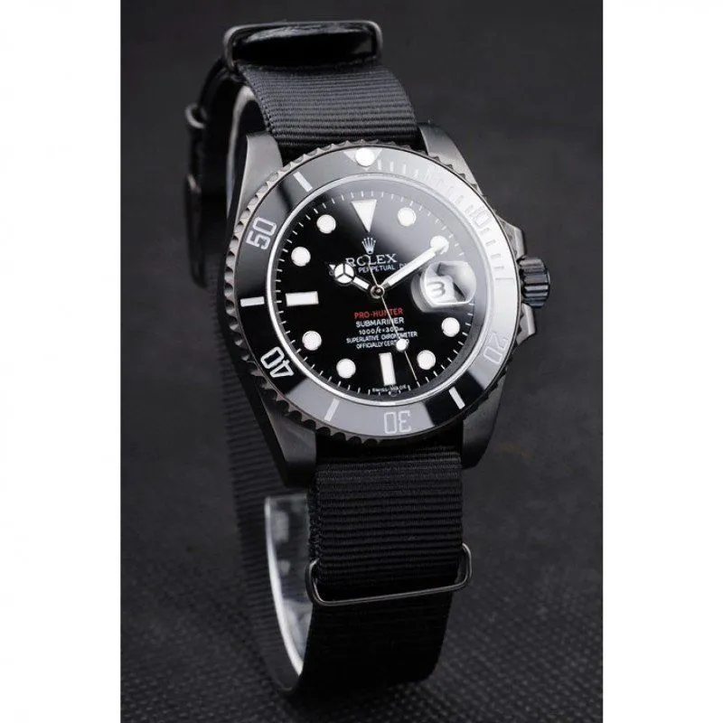 Swiss Submariner Pro-Hunter Black Fabric Strap Black Dial
