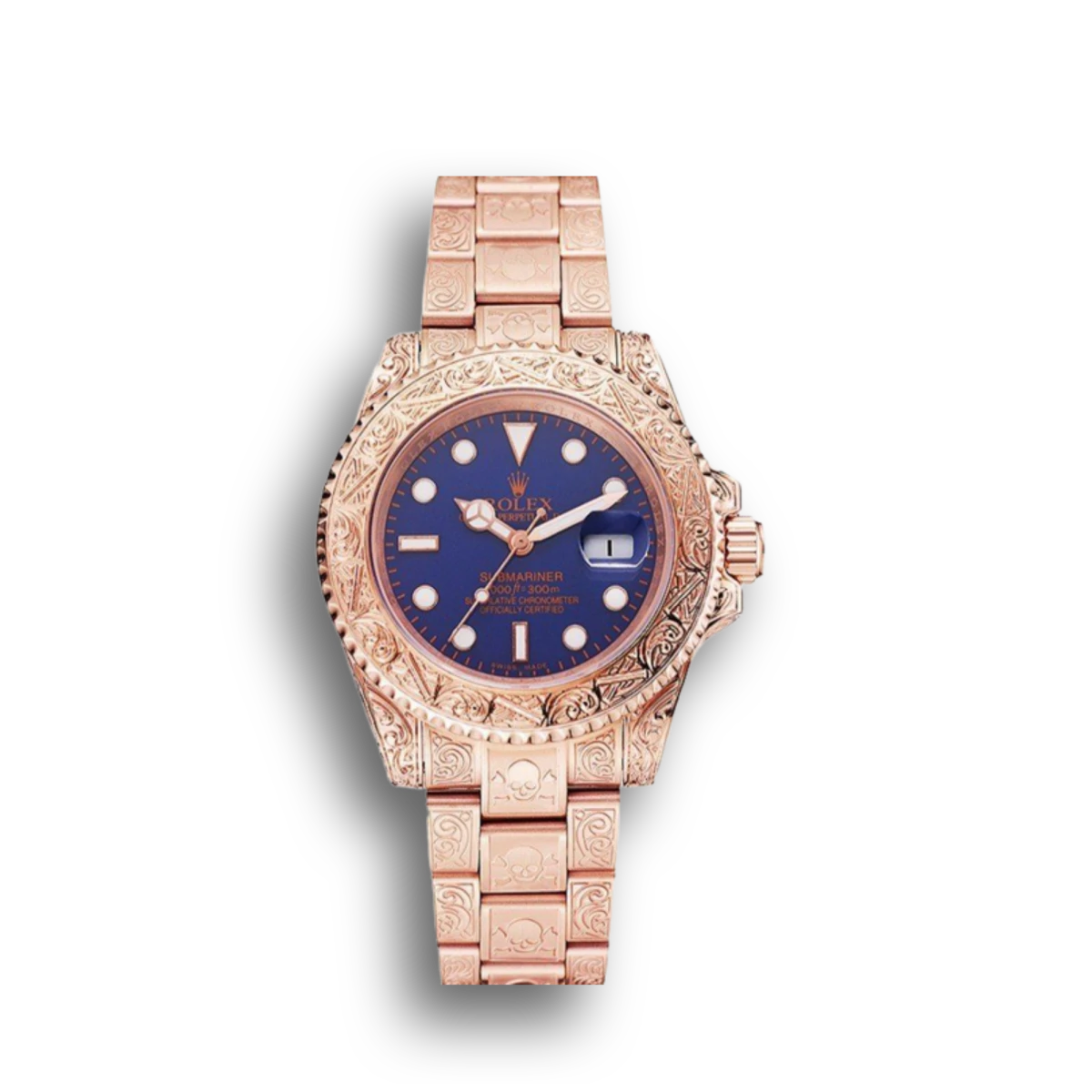 Swiss Submariner Skull Limited Edition Blue Dial Rose Gold Case And Bracelet 1454085