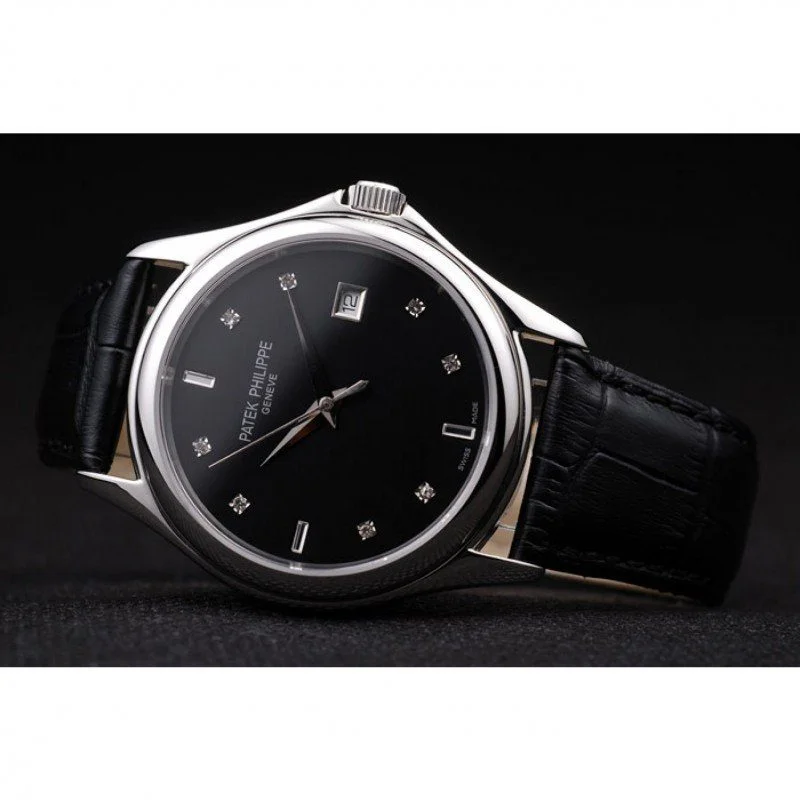 Geneve Calatrava Crystal Studded Dial Black 38 mm, Stainless Steel