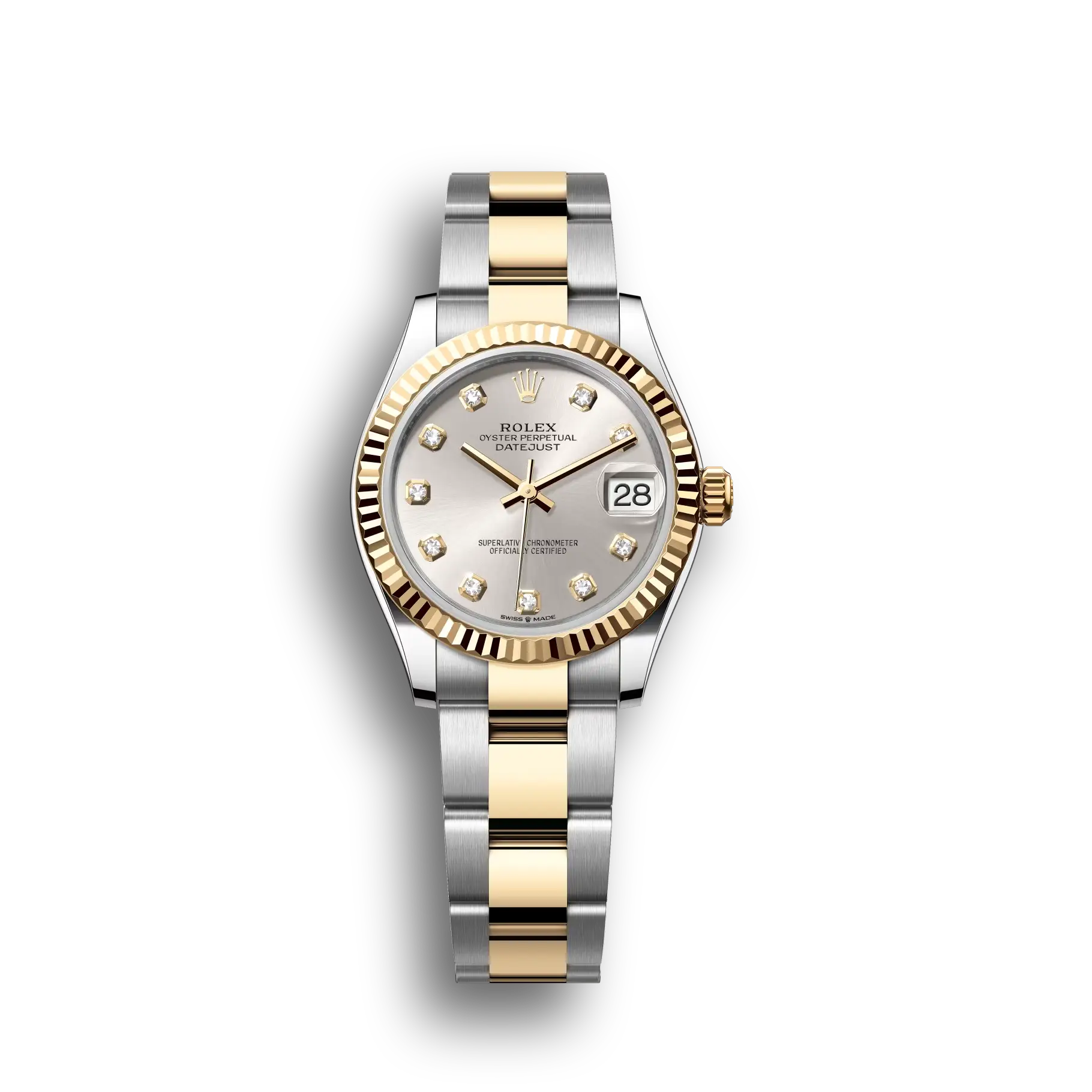 Datejust: Oystersteel and yellow gold, silver, diamond-set, m278273-0019