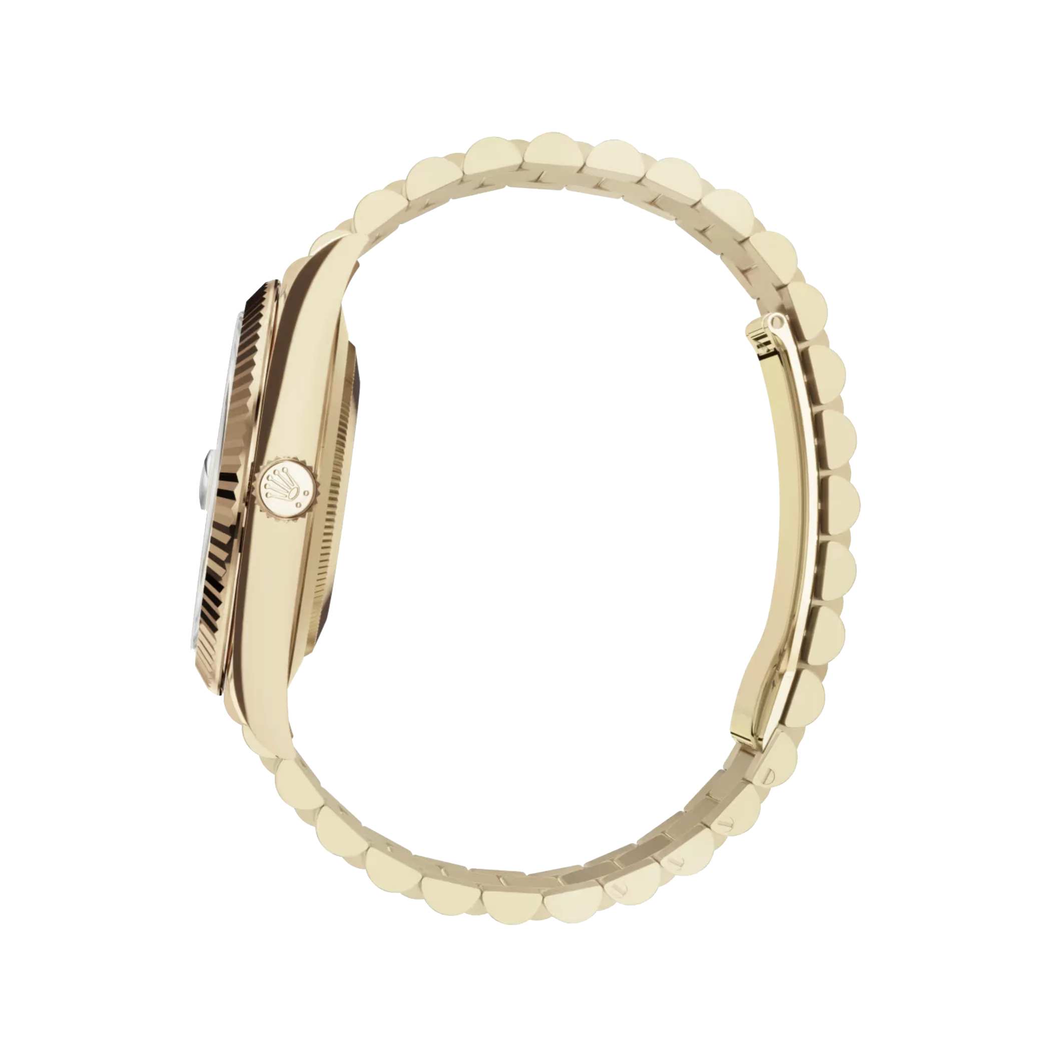Day-Date: yellow gold with a white dial, fluted bezel and a President bracelet, m228238-0042