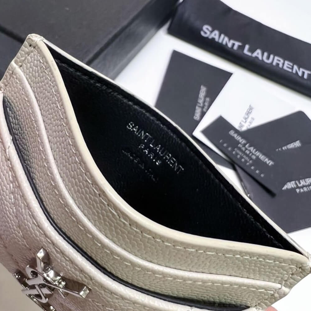 YSL CASSANDRE MATELASSÉ CARD CASE IN GRAIN DE POUDRE EMBOSSED LEATHER