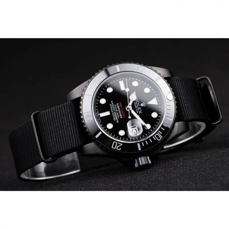 Swiss Submariner Pro-Hunter Black Fabric Strap Black Dial