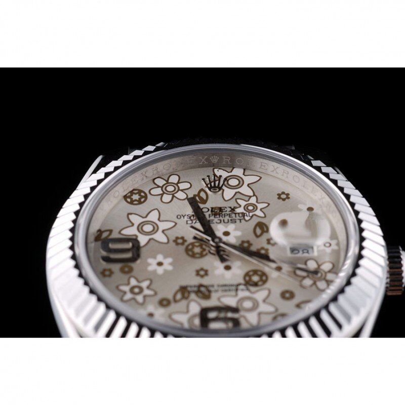 DateJust Stainless Steel Ribbed Bezel Flower Silver Dial 41983