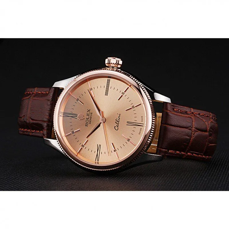 Cellini Gold Dial And Bezel Stainless Steel Case Brown Leather Strap 622840