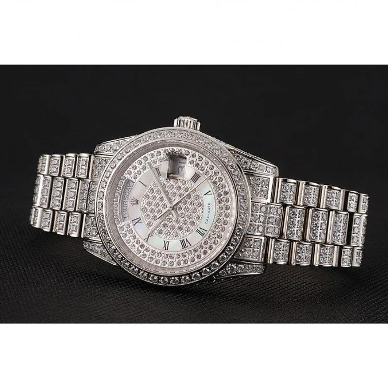 Swiss Day-Date Diamond Pave Dial Diamond Case Diamond Bracelet 1453950