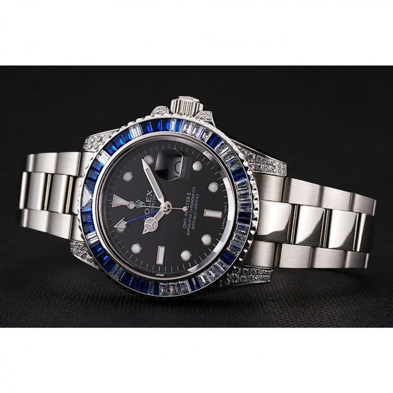 Swiss GMT Master II Black Dial Stone Set Bezel Stainless Steel Case And Bracelet 1453747