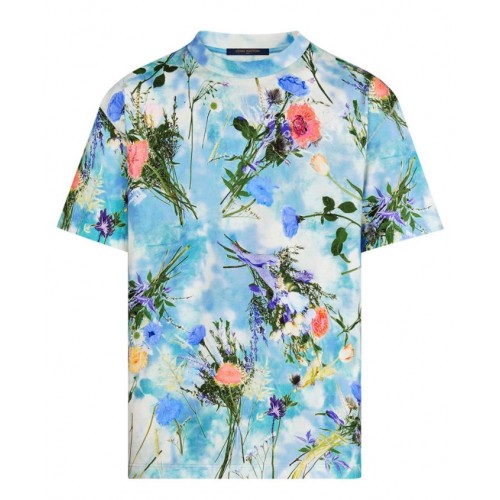 Louis Vuitton Women's Printed And Embroidered Flower T-shirt Blue