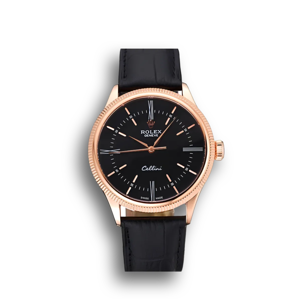 Swiss Cellini Time Rose Gold Case Black Dial Black Leather Bracelet 622656