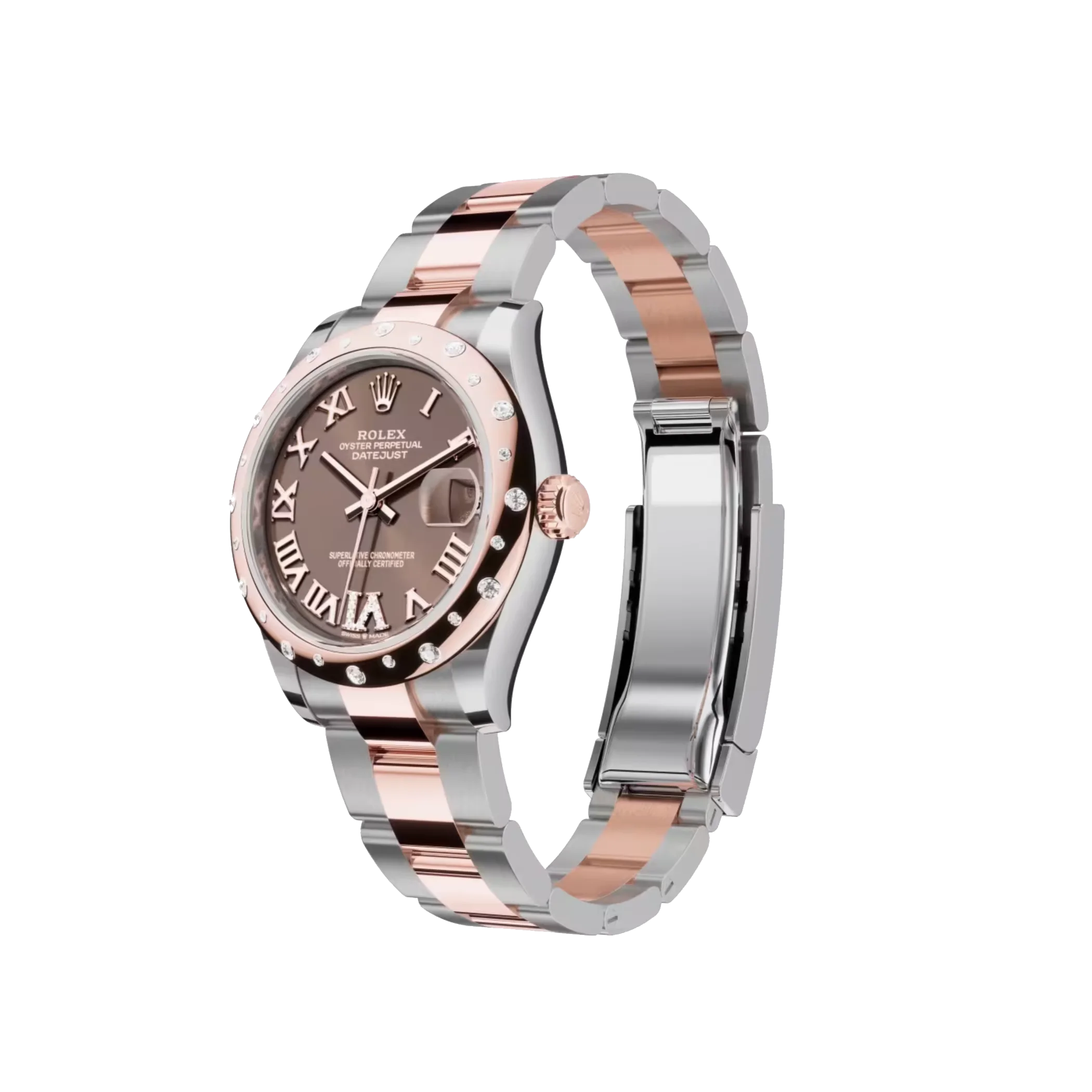 Datejust: Oystersteel and Everose gold, chocolate, diamond-set dial, Oyster bracelet, m278341rbr-0003