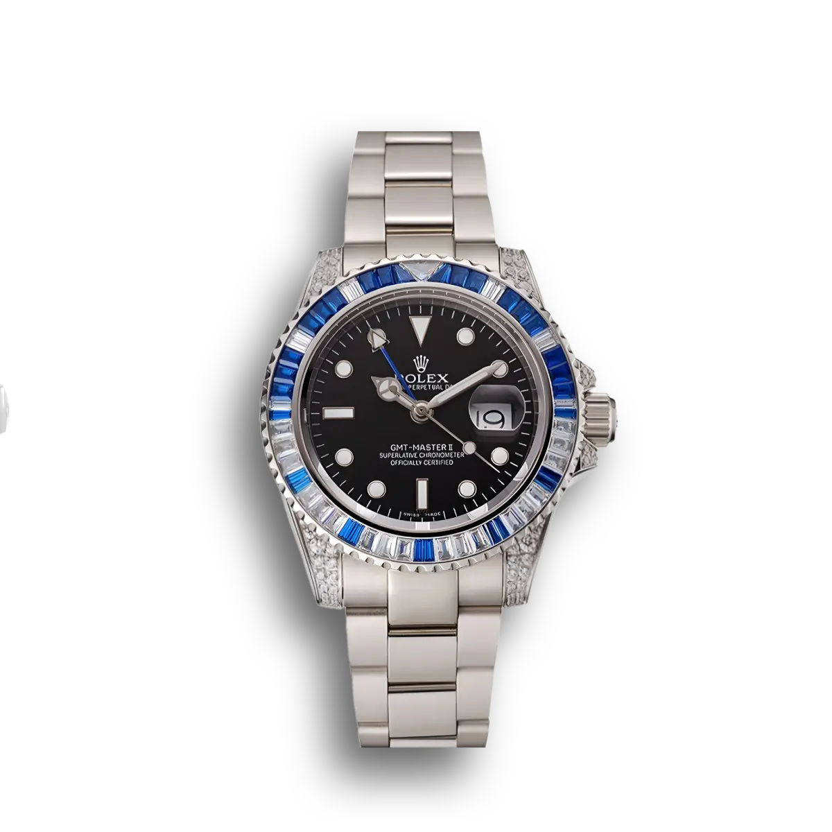 Swiss GMT Master II Black Dial Stone Set Bezel Stainless Steel Case And Bracelet 1453747