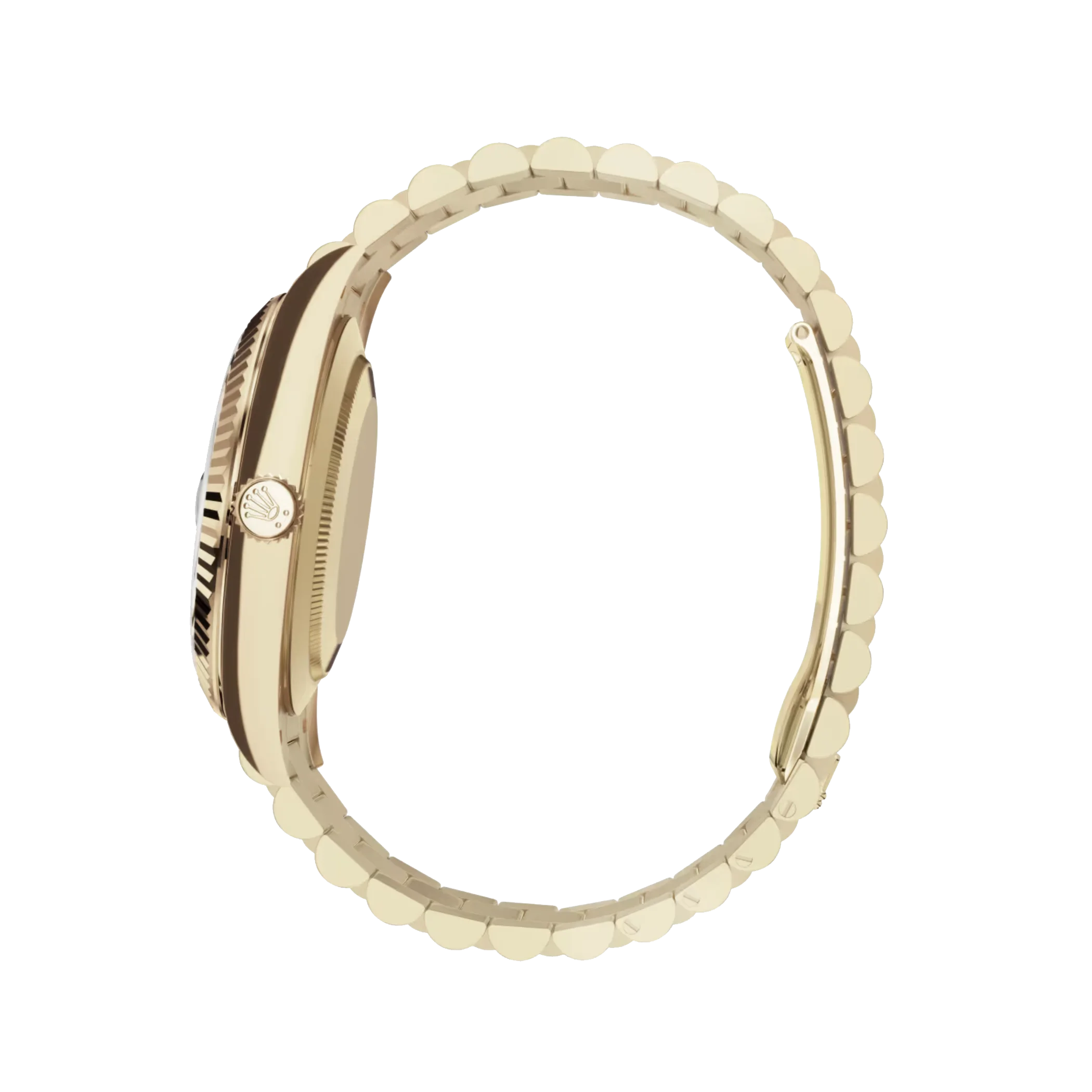 Day-Date: Yellow gold, white dial, fluted bezel, President bracelet, m128238-0076