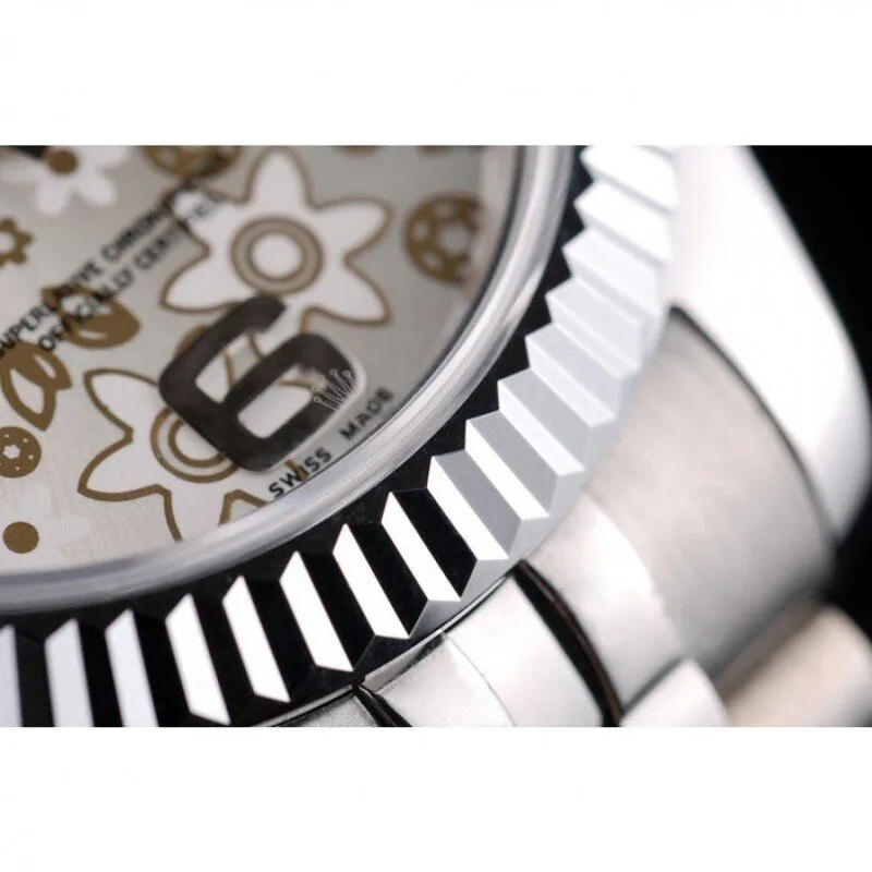 DateJust Stainless Steel Ribbed Bezel Flower Silver Dial 41983