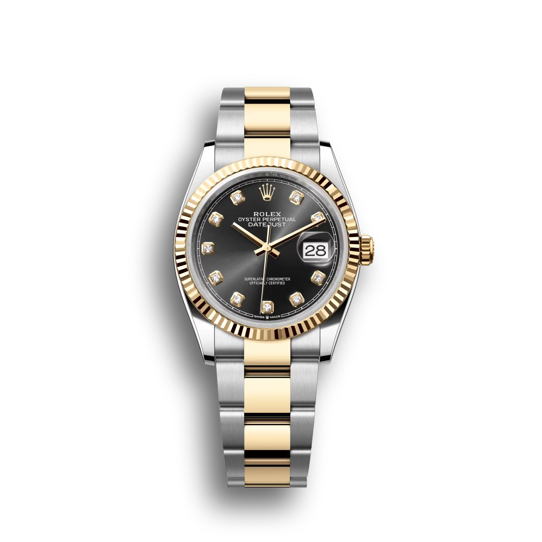 Datejust: Oystersteel and yellow gold, bright black, diamond-set, m126233-0022