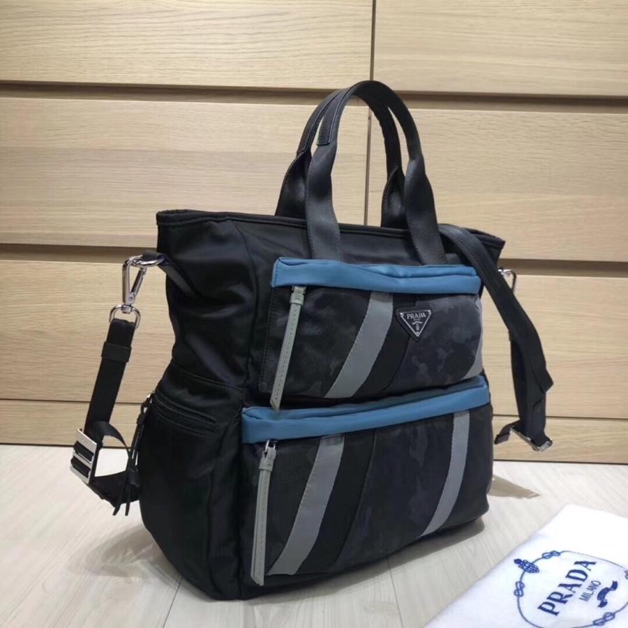 Prada Men Printed Technical Fabric Tote Bag Black 2VZ025