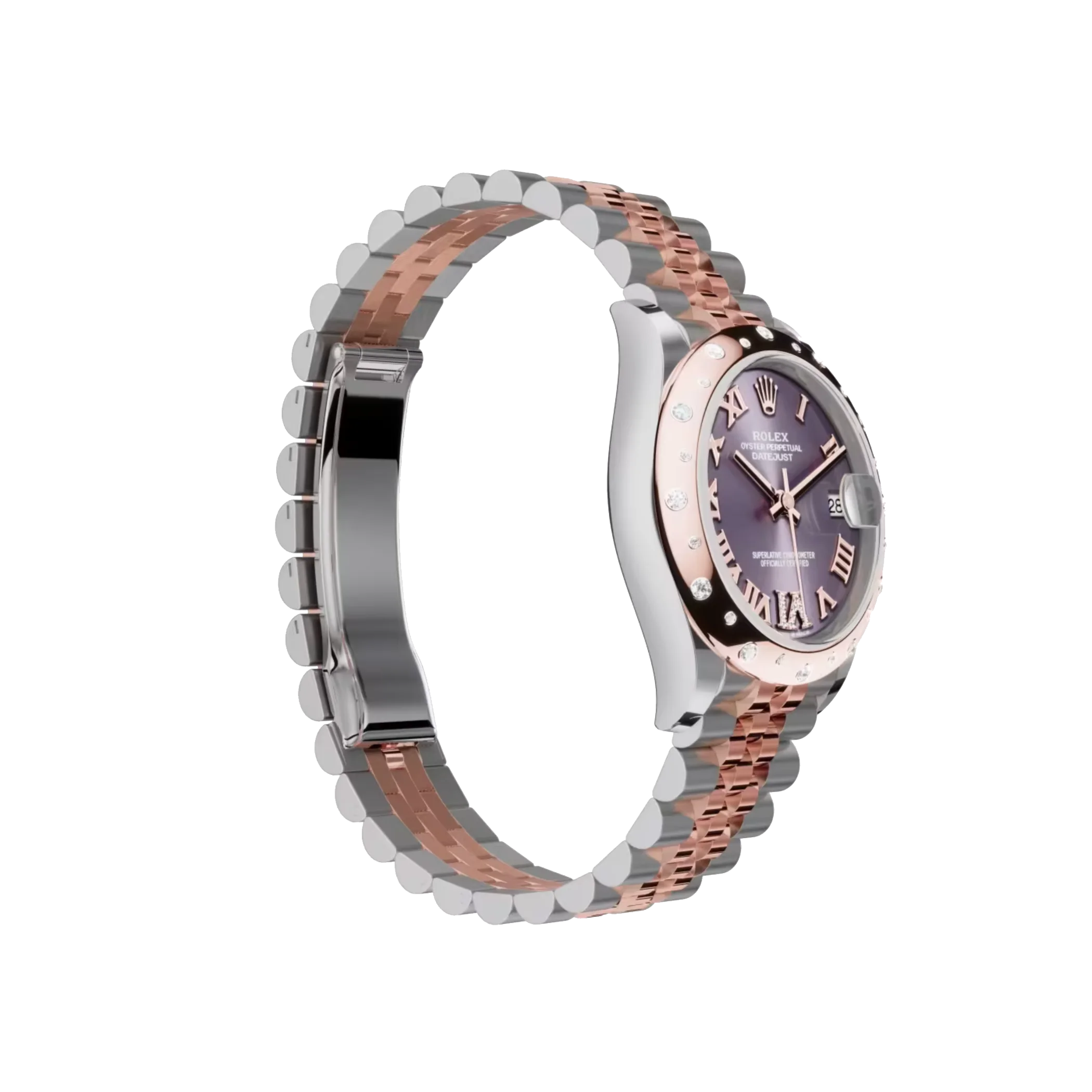 Datejust: Oystersteel and Everose gold, aubergine, diamond-set dial, Jubilee bracelet, m278341rbr-0020