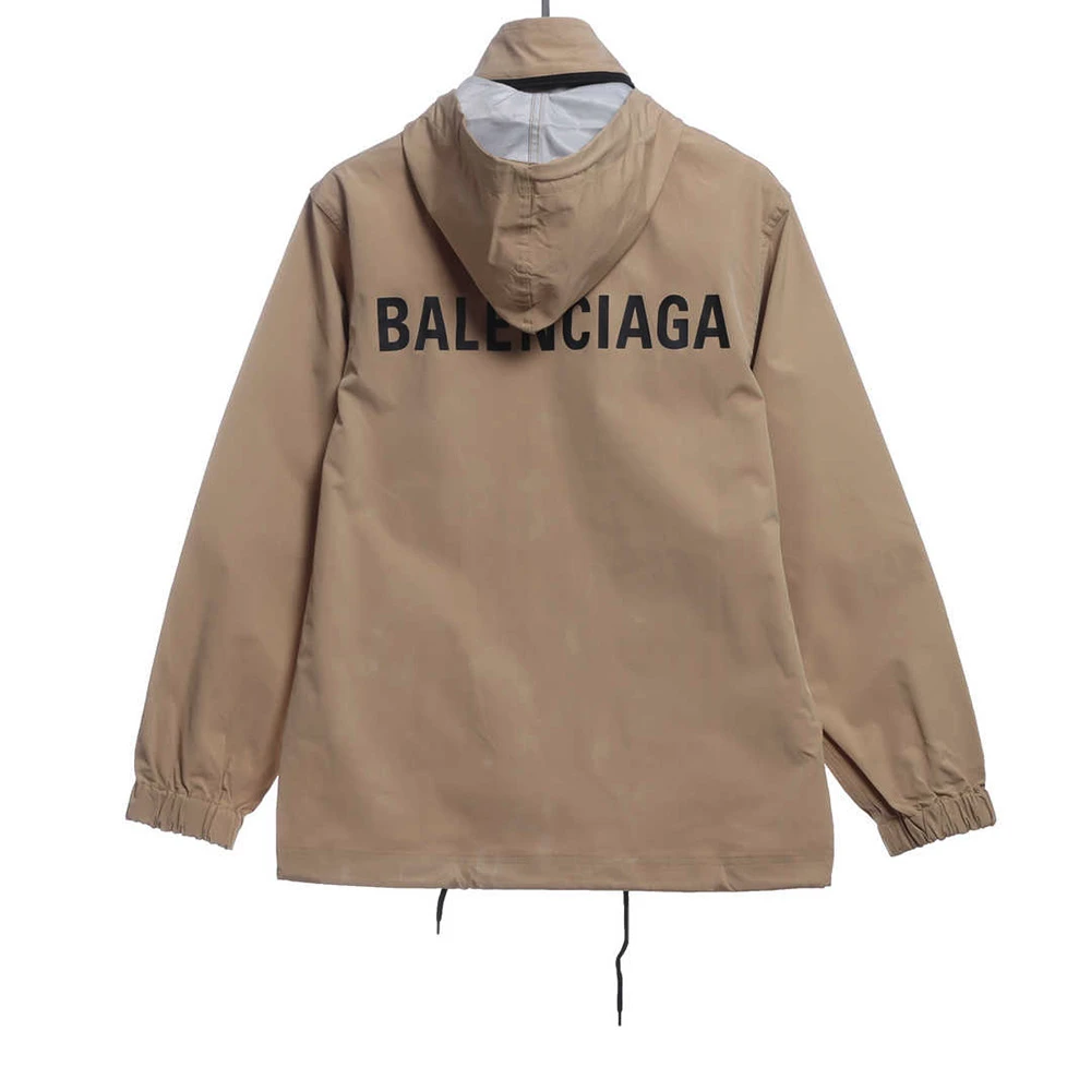 Hooded Stand Collar Back Letter Jacket(Black / Brown)