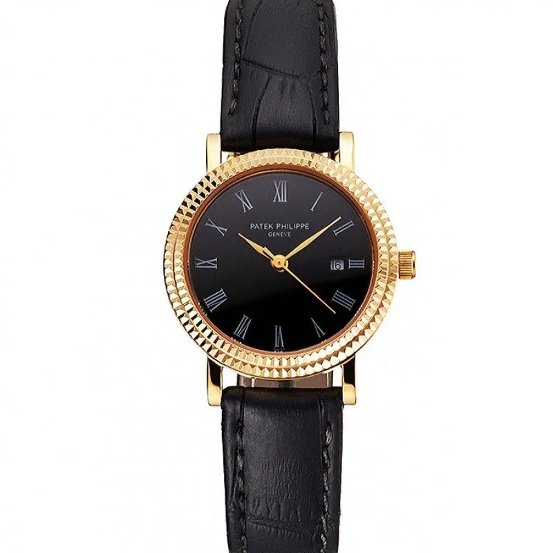 Calatrava Black Dial Roman 28 mm, Yellow Gold Plated