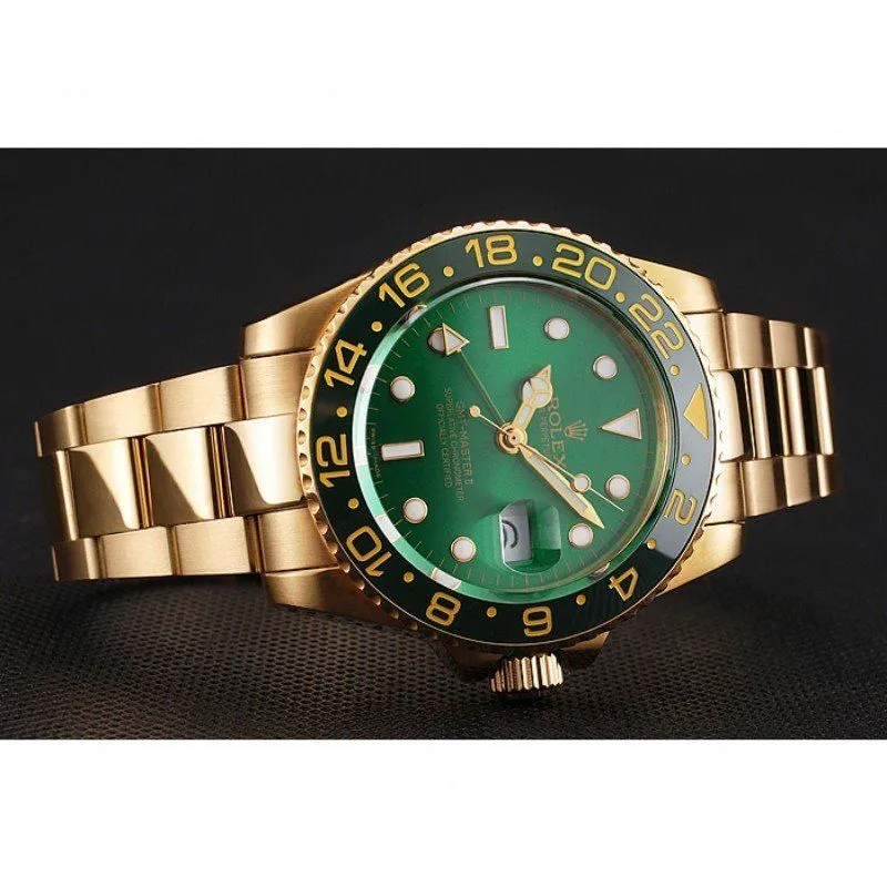 Swiss GMT Master II Green Dial And Bezel Gold Case And Bracelet 1453750