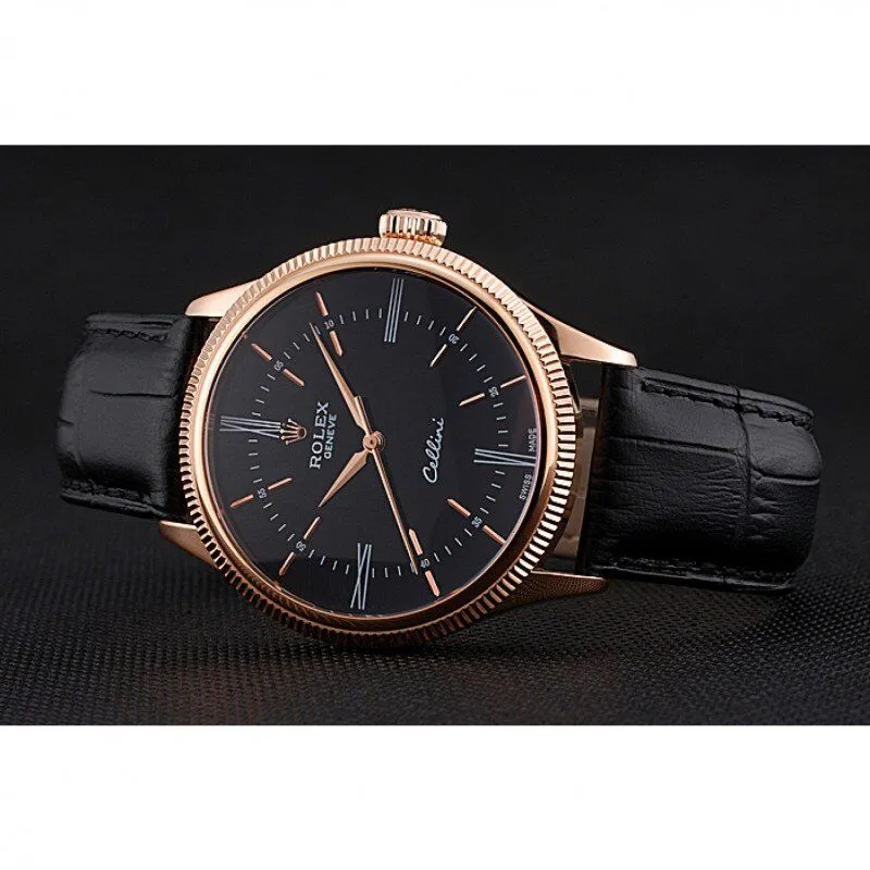 Swiss Cellini Time Rose Gold Case Black Dial Black Leather Bracelet 622656