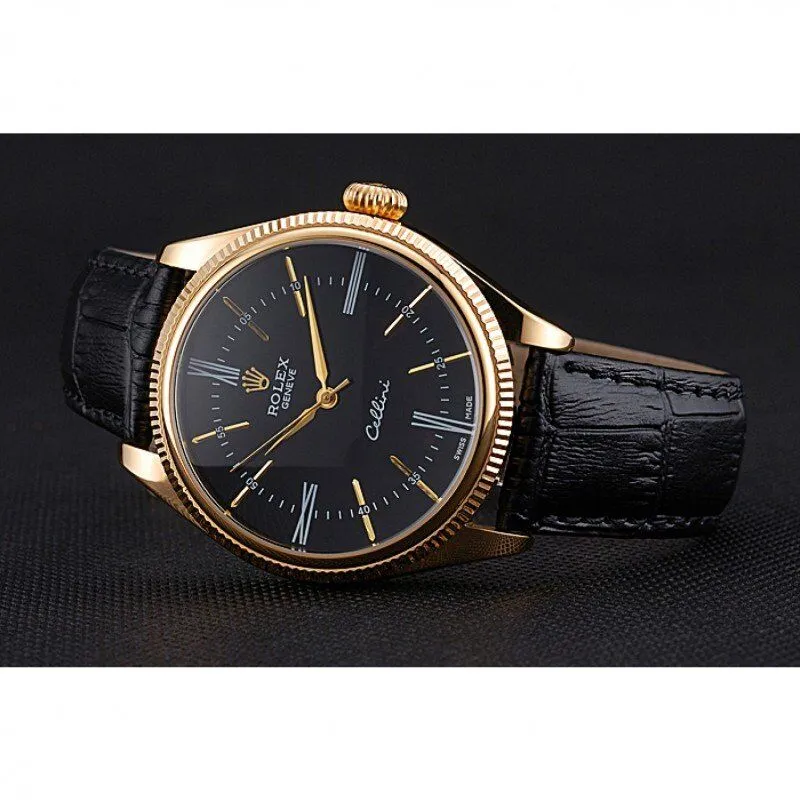 Cellini Black Dial Gold Case Black Leather Strap 622832