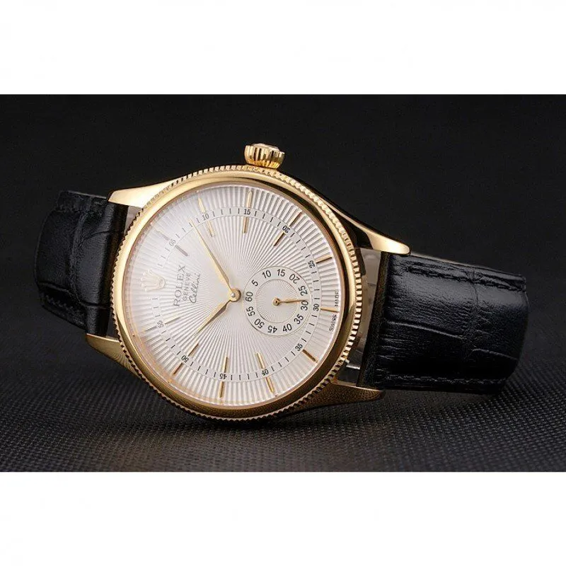 Swiss Cellini White Dial Gold Case Black Leather Strap