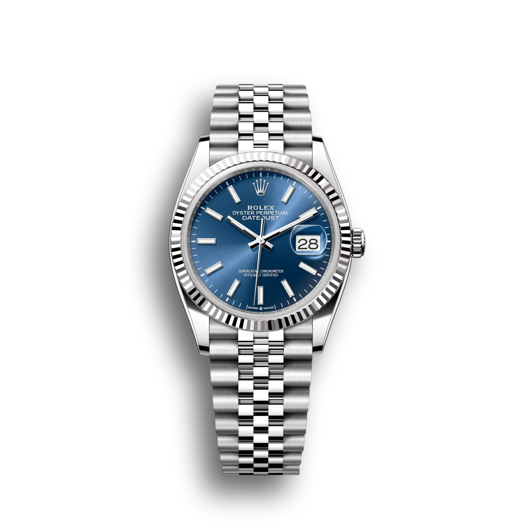Datejust: Oystersteel and white gold, bright blue, m126234-0017