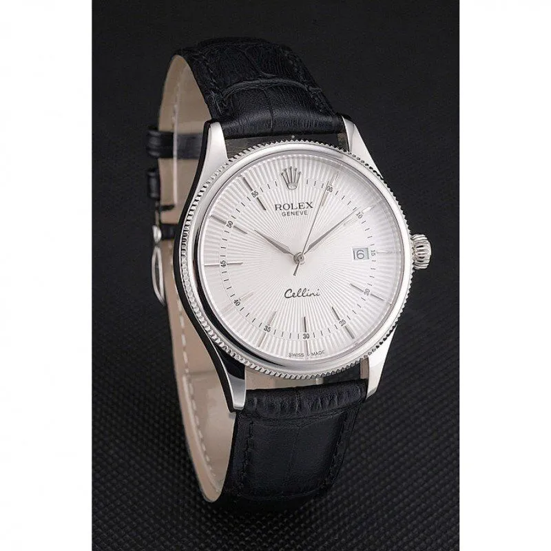 Swiss Cellini Date White Dial Stainless Steel Case Black Leather Strap