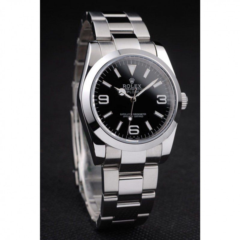 Explorer Polished Stainless Steel Black Dial 98087