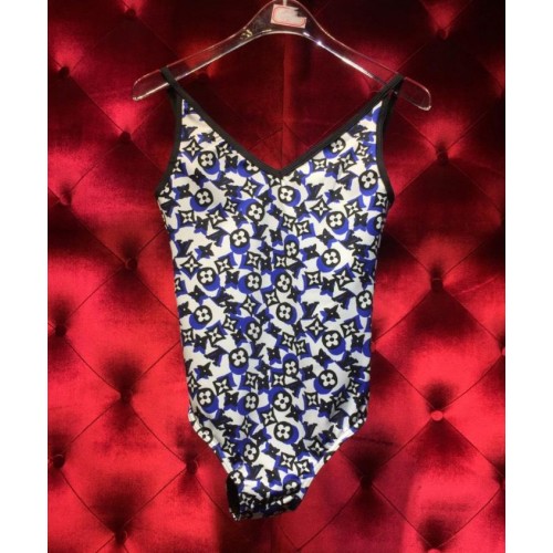 Louis Vuitton Womens Printed One Piece Swimsuit Blue