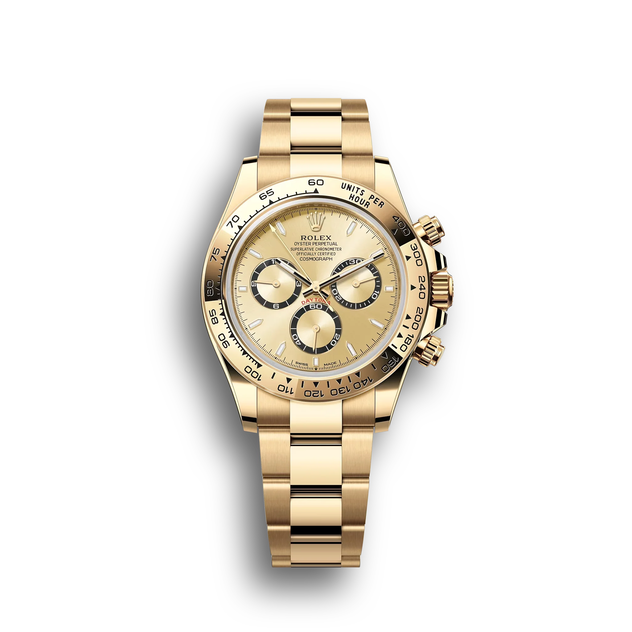 Daytona Cosmograph: Oyster, Yellow gold, golden dial, Oyster bracelet, m126508-0005