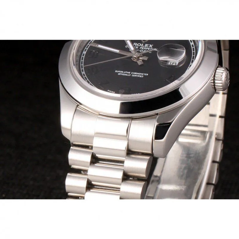 Swiss Day-Date Stainless Steel Bracelet Black Dial 80294