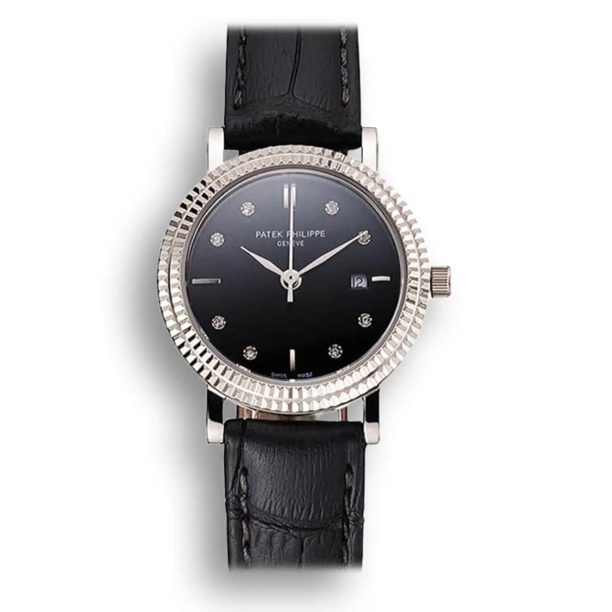 Calatrava Black & Diamond Dial 28 mm, Stainless Steel