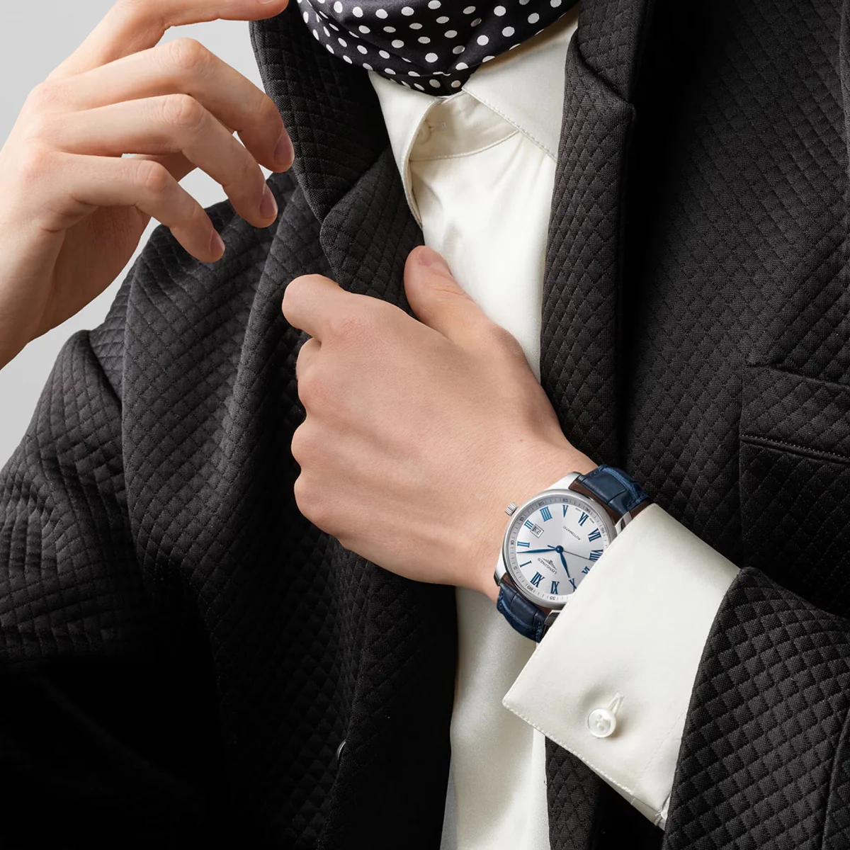 Masters Collection 42MM Automatic Silver Dial Blue Strap Watch L28934792