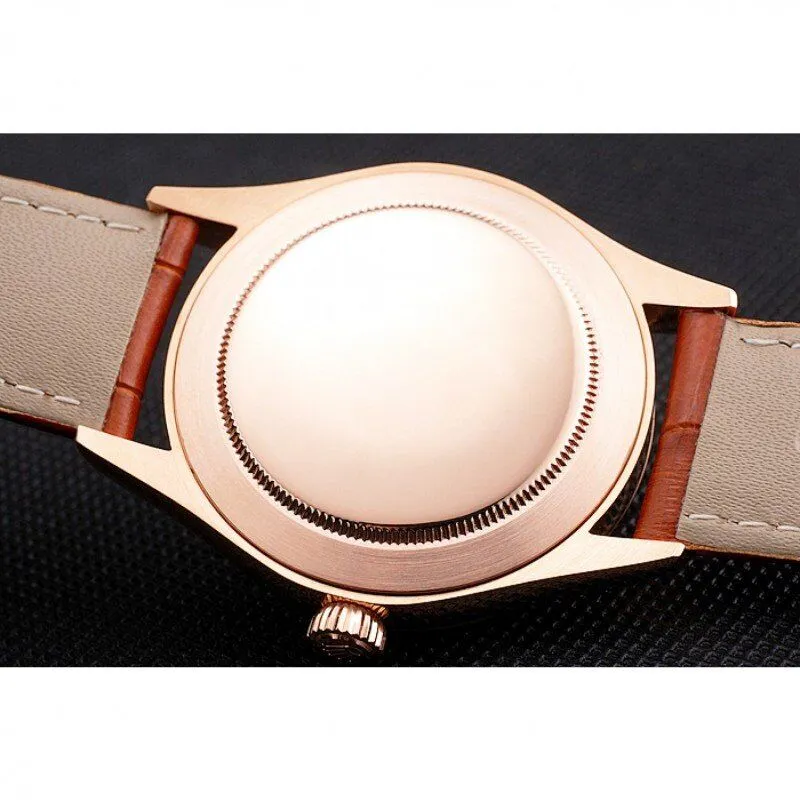 Swiss Cellini Black Dial Roman Numerals Rose Gold Case Light Brown Leather Strap
