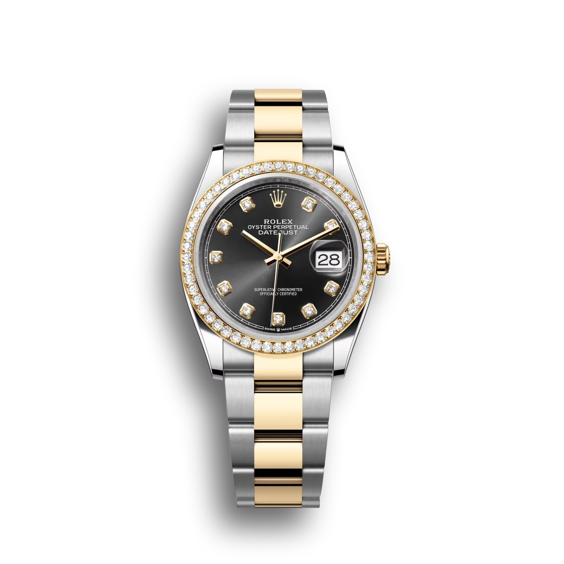 Datejust: Oystersteel and yellow gold, bright black, diamond-set, m126283rbr-0008