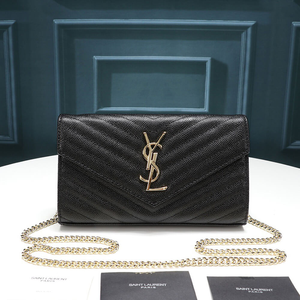 YSL Saint Laurent Chain-strap YSL-plaque grained-leather wallet