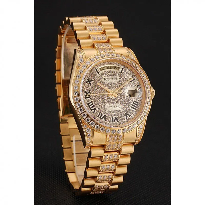 Swiss Day-Date Diamond Pave Dial Gold Diamond Bracelet 1453956