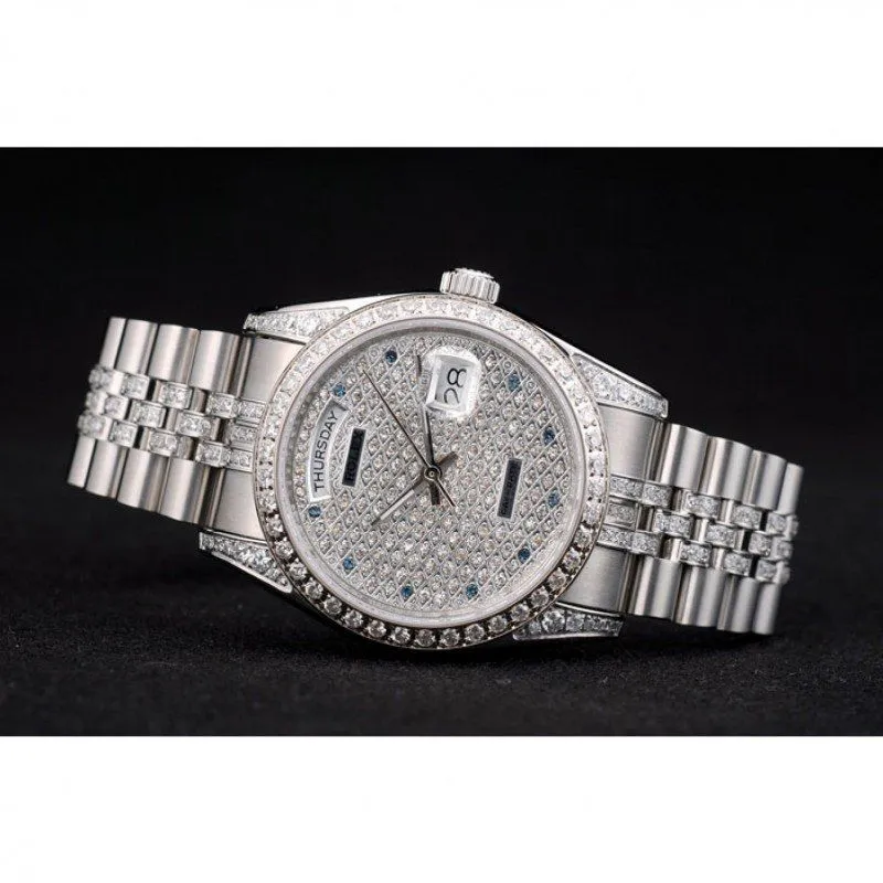 DayDate Diamond Plated Stainless Steel Bracelet Diamond Plated Dial 41985