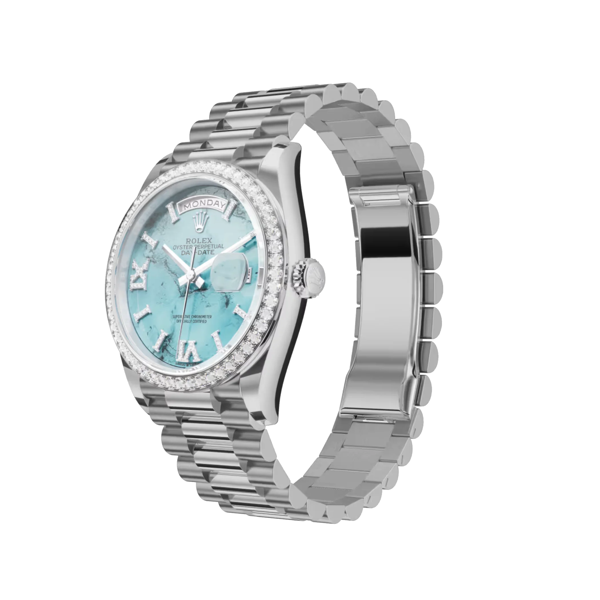 Day-Date: Turquoise, Diamond-set dial, Diamond-set bezel and a President bracelet, m128349rbr-0031