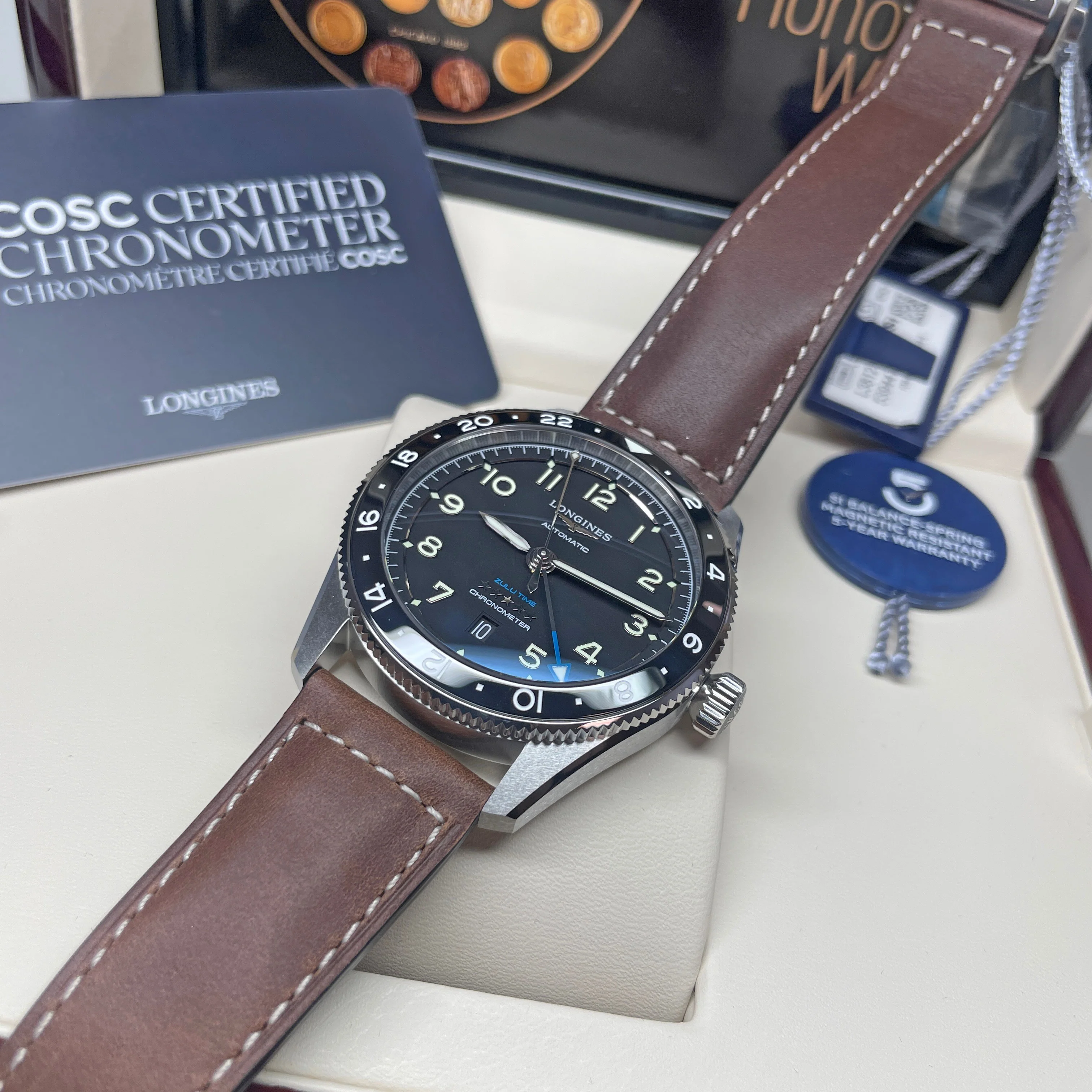 Spirit 42MM Zulu Time GMT Black Leather Steel Watch L38124532