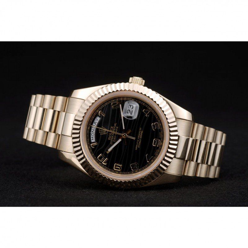 Swiss Day-Date Gold Stainless Steel Ribbed Bezel Black Dial 41998