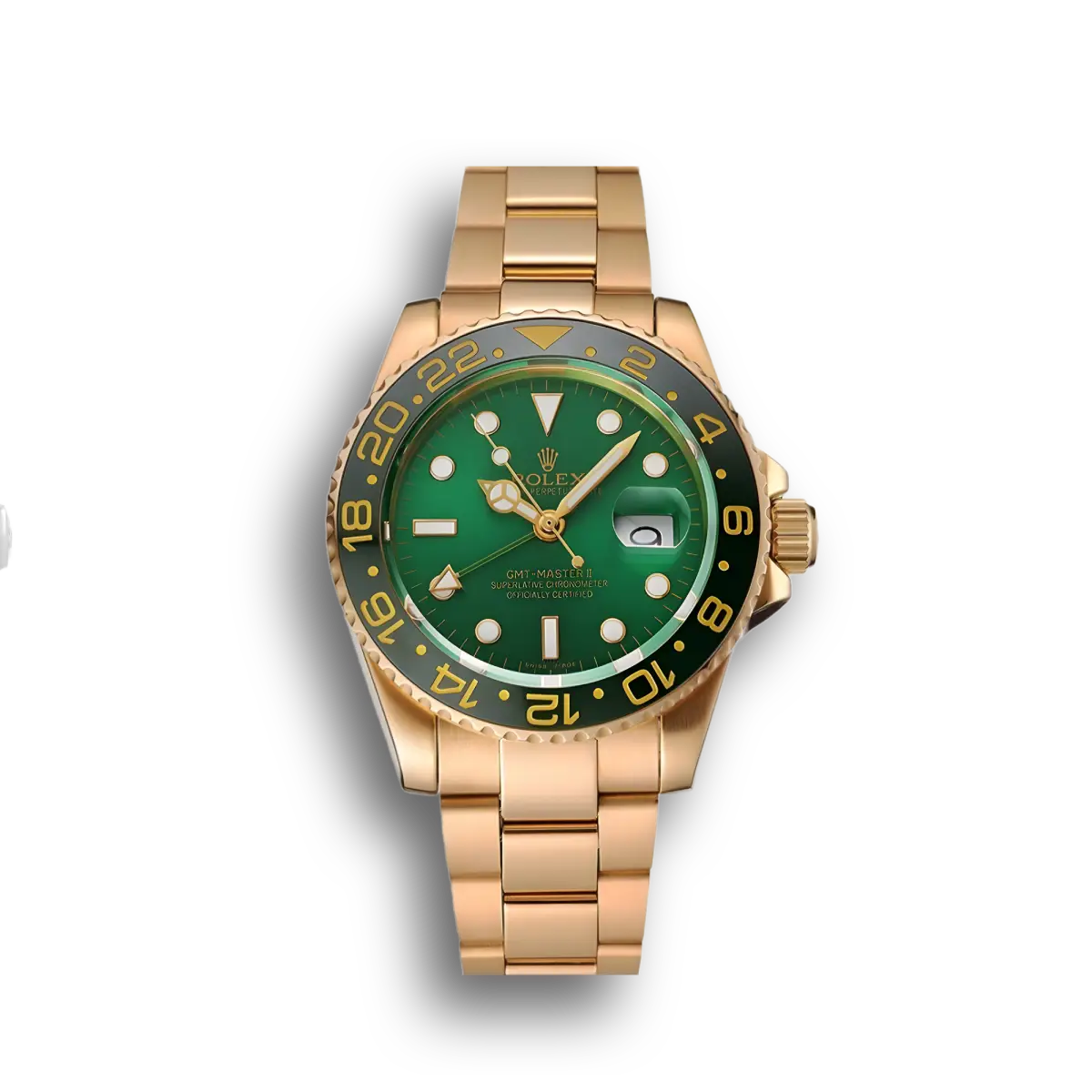 Swiss GMT Master II Green Dial And Bezel Gold Case And Bracelet 1453750