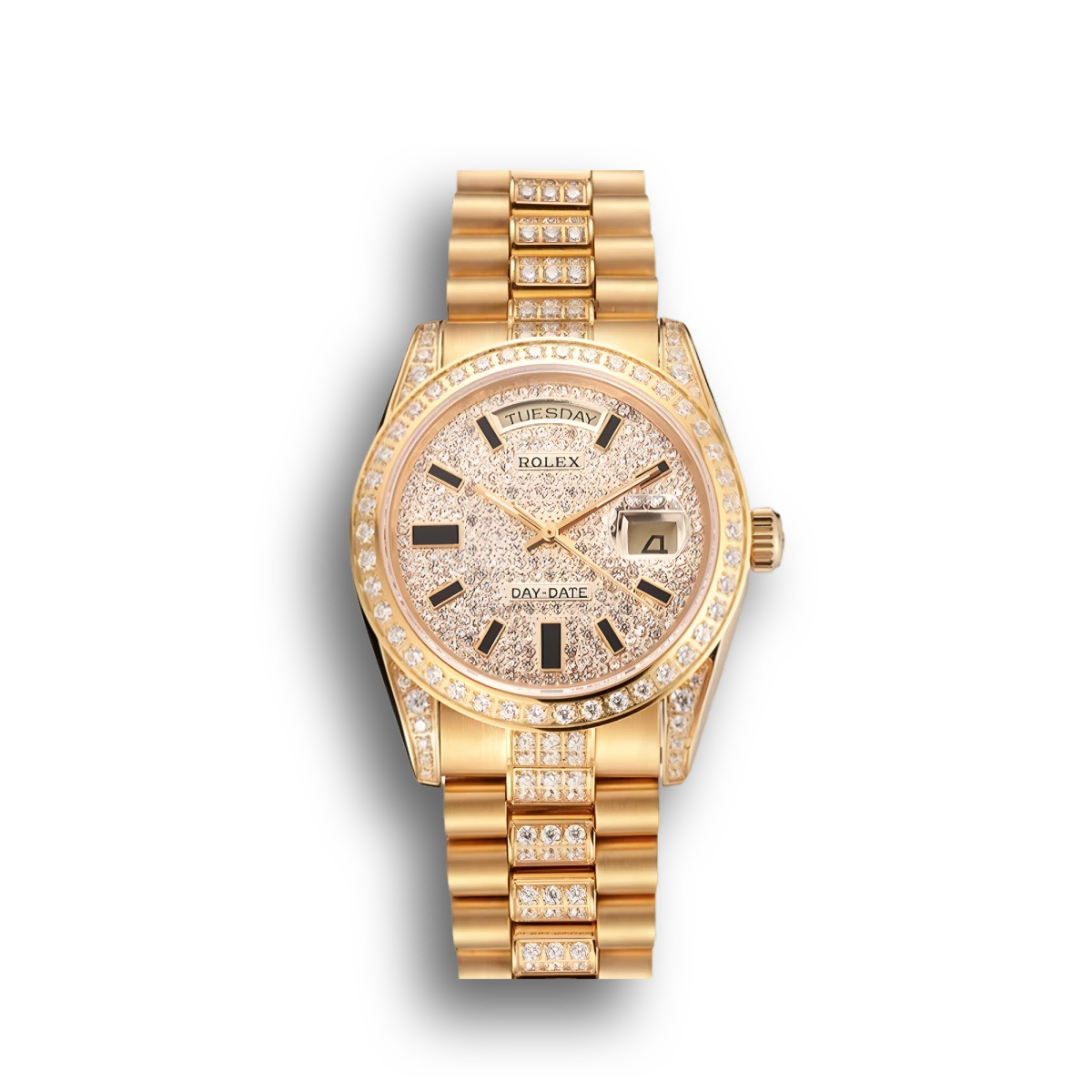 Swiss Day-Date Yellow Gold Diamond Pave