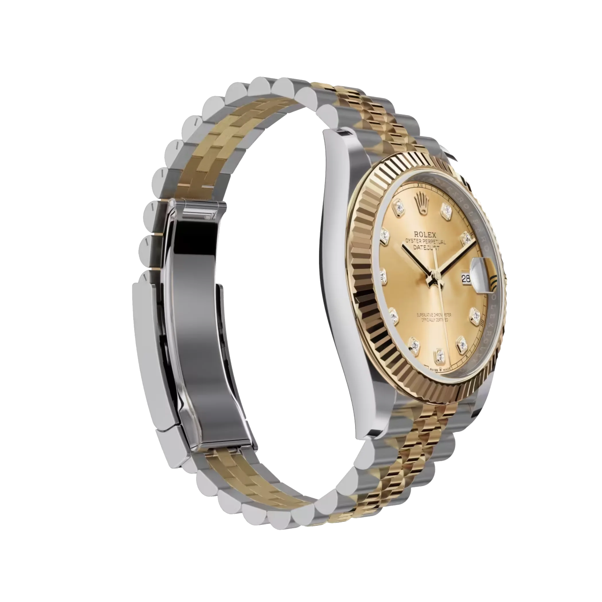 Datejust: Oystersteel and yellow gold, champagne colour, diamond-set dial, Jubilee bracelet, m126333-0012