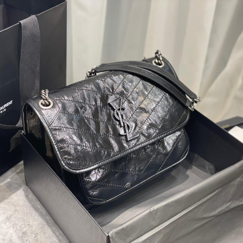 YSL SAINT LAURENT NIKI MEDIUM IN CRINKLED VINTAGE LEATHER