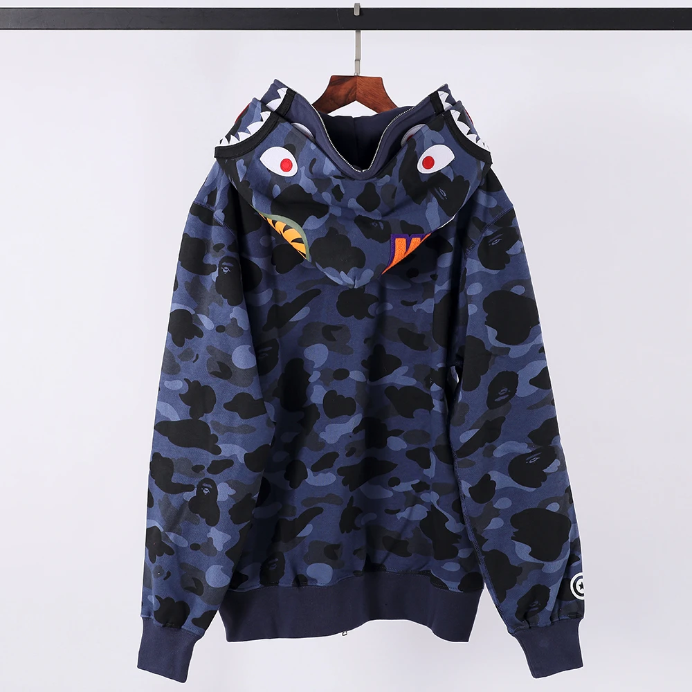 Shark Full Zip Hoodie Double Hat (Blue/ Red /Purple)
